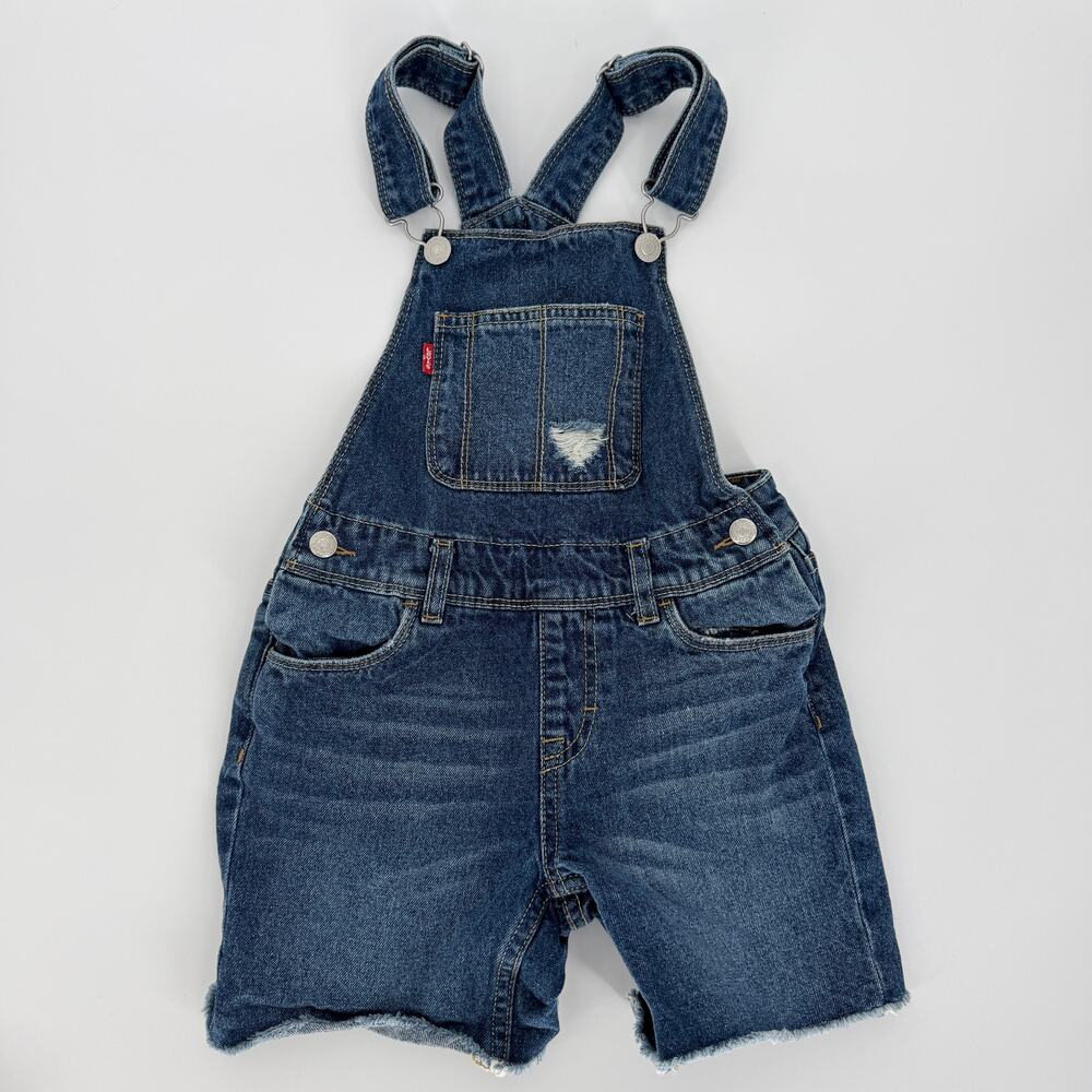 LEVI'S Girls Medium Wash Raw Hem Denim Shortalls Fall Western Cowgirl Size 6 REG